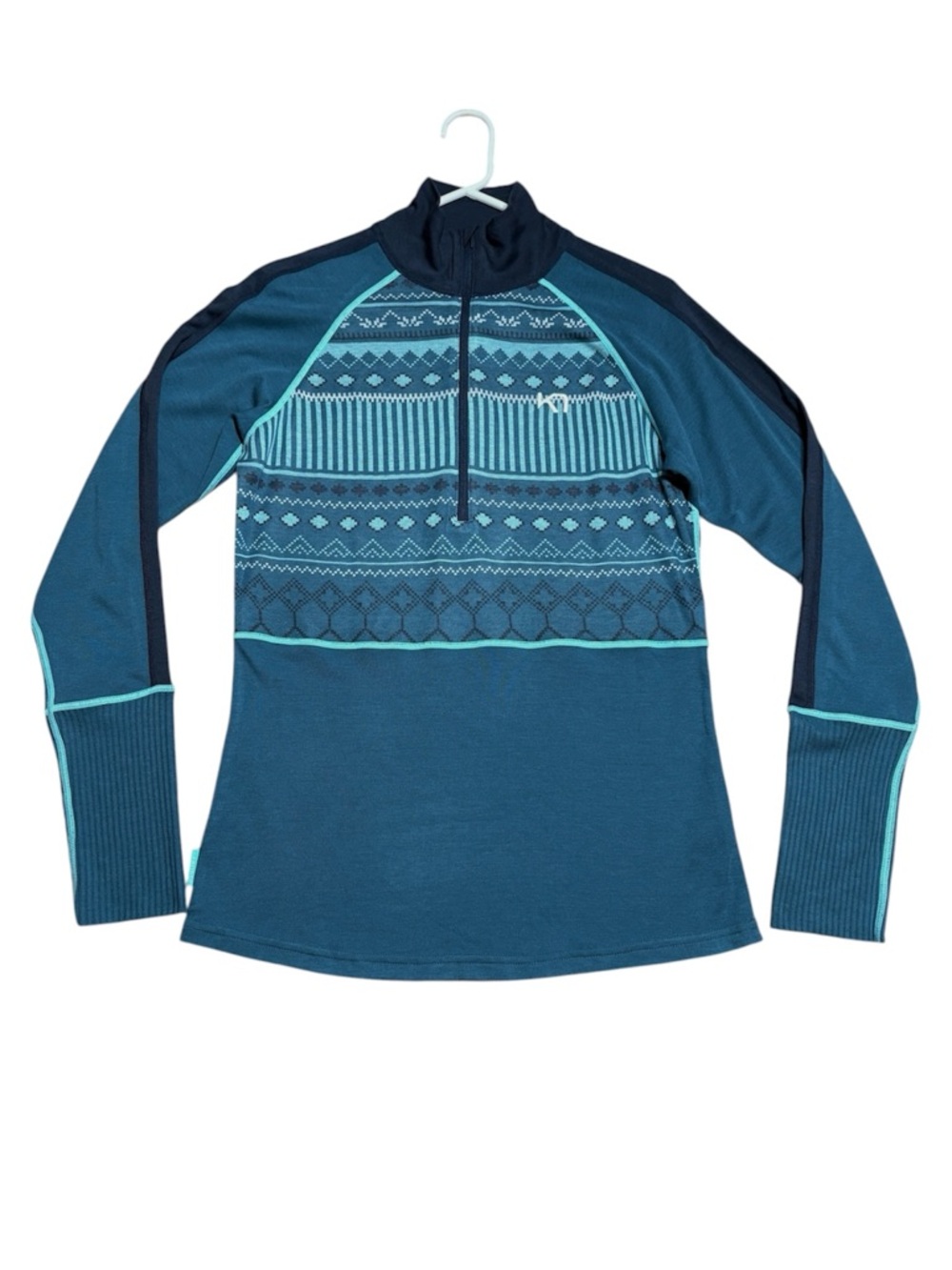 Kari Traa Perle 1/2 Zip Base Layer Top in Blue/Teal Sz Large